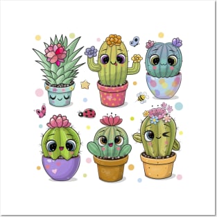 Cute Cartoon Succulents Posters and Art
